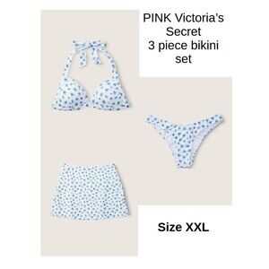 NWT PINK Victoria's Secret XXL Morning Sky Floral 3 Piece Bikini & Skirt Set